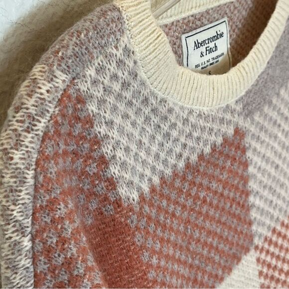 Abercrombie & Fitch Plaid Crew Mohair Blend Sweater Mauve/Grey/Cream size Small - Picture 6 of 10